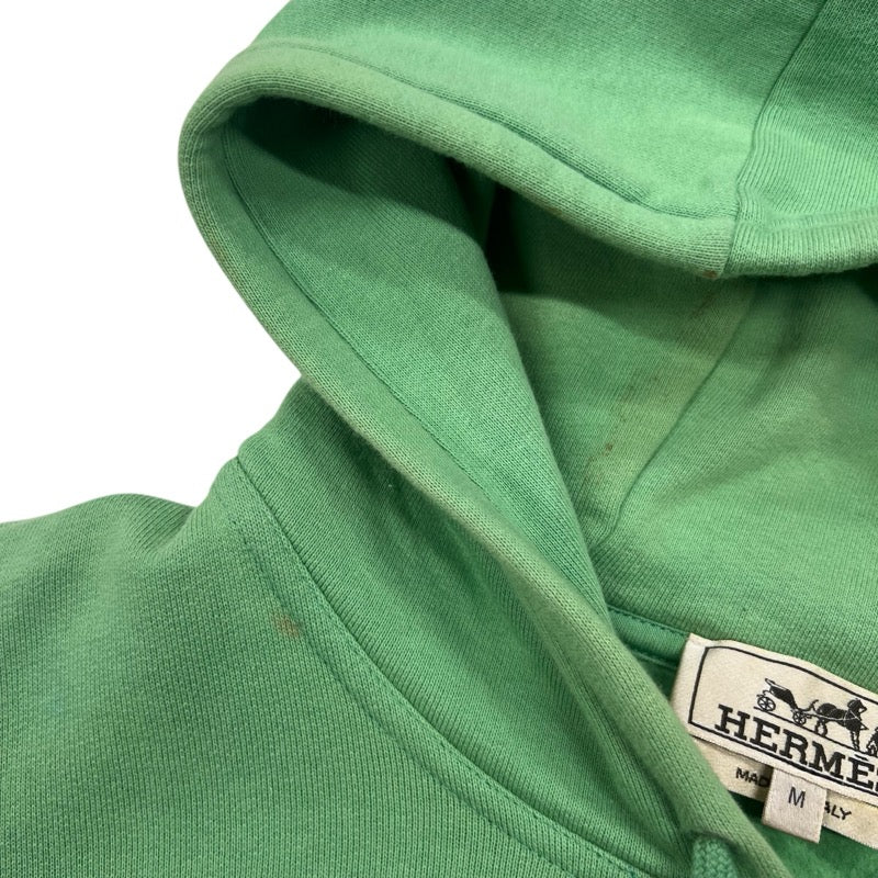 エルメス HERMES レザーパッチ スウェットパーカー グリーン コットン メンズ パーカー