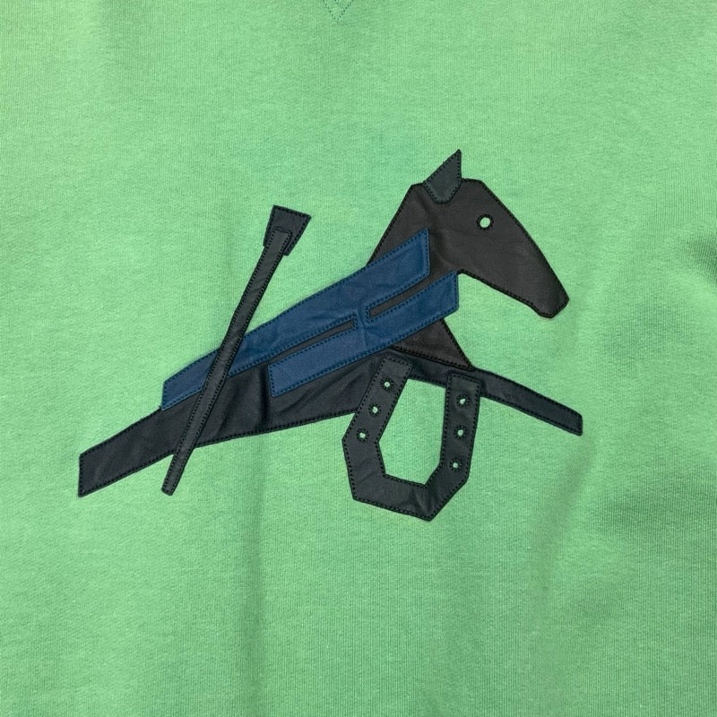 エルメス HERMES レザーパッチ スウェットパーカー グリーン コットン メンズ パーカー