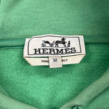 エルメス HERMES レザーパッチ スウェットパーカー グリーン コットン メンズ パーカー