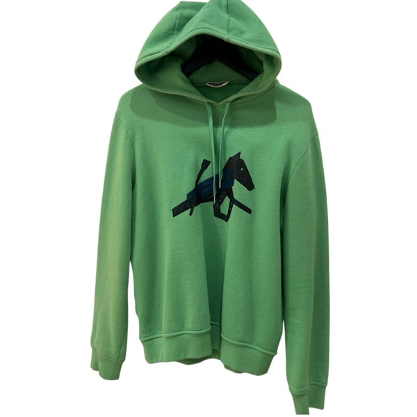 エルメス HERMES レザーパッチ スウェットパーカー グリーン コットン メンズ パーカー