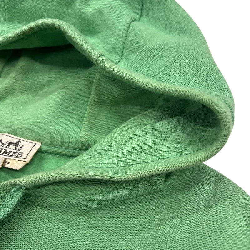 エルメス HERMES レザーパッチ スウェットパーカー グリーン コットン メンズ パーカー