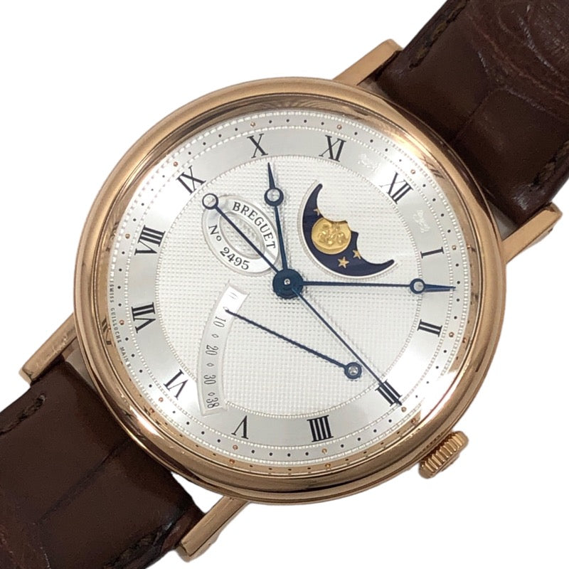 ブレゲ Breguet クラシック ムーンフェイズ 7787/BR/12/9V6 シルバー文字盤 K18PG/レザーストラップ メンズ 腕時計