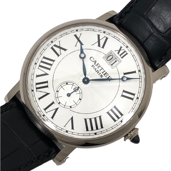 カルティエ Cartier コレクションプリヴェ ロトンド ラージデイト W1550751 シルバー K18WG/レザーストラップ 手巻き メンズ 腕時計