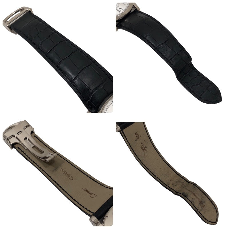 カルティエ Cartier コレクションプリヴェ ロトンド ラージデイト W1550751 シルバー K18WG/レザーストラップ 手巻き メンズ 腕時計