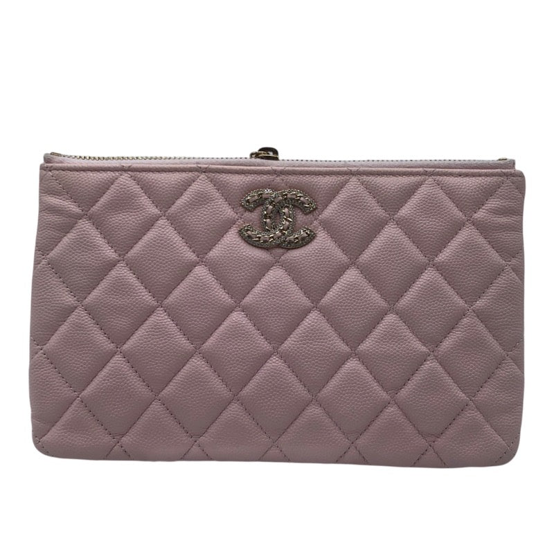 シャネル CHANEL マトラッセミニポーチ ピンク/ラインストーン ソフトキャビア レディース ポーチ