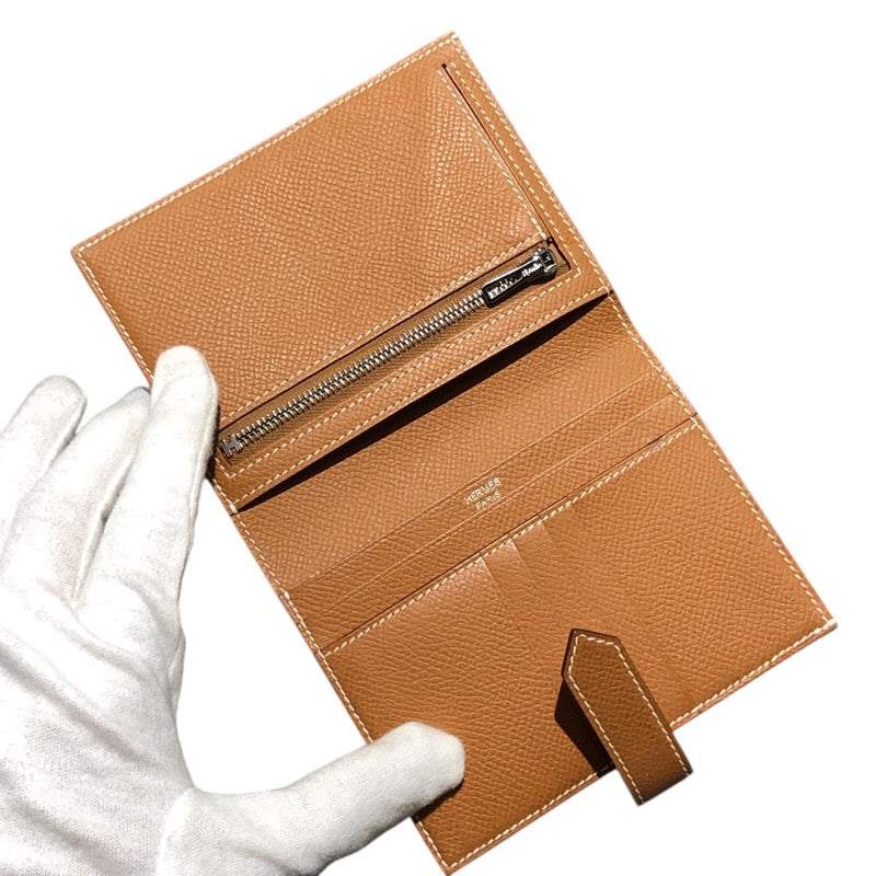 エルメス HERMES ベアンコンパクト B刻印 ゴールド シルバー金具 エプソン ユニセックス 二つ折り財布