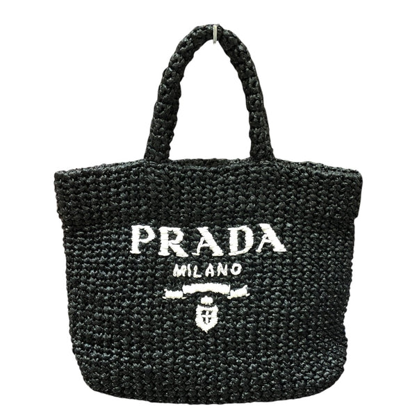 プラダ PRADA スモールクロシェトートバッグ 1BG422 ブラック ラフィア ...