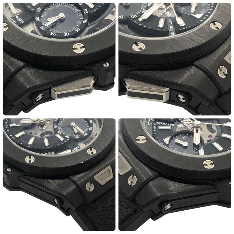 ウブロ HUBLOT ビッグバン アラームリピーター GMT カーボン 403.QU.0120 スケルトン カーボン 腕時計