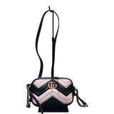 グッチ GUCCI GGマーモント キルティング ミニバッグ 448065 ブラック×ホワイト ゴールド金具 レザー レディース ショルダーバッグ