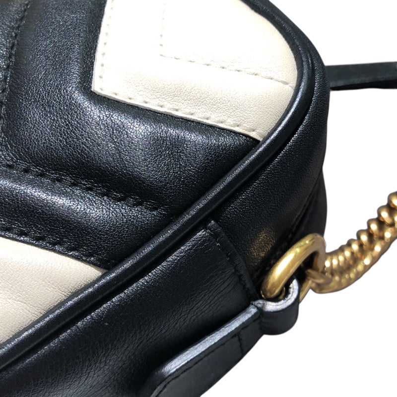 グッチ GUCCI GGマーモント キルティング ミニバッグ 448065 ブラック×ホワイト ゴールド金具 レザー レディース ショルダーバッグ