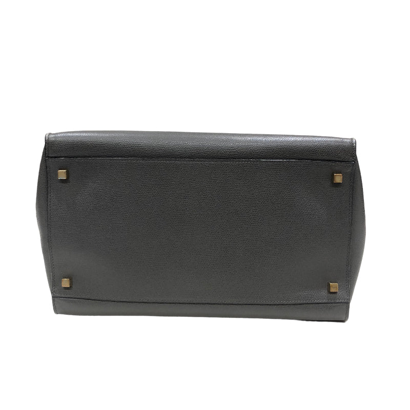 Valextra ヴァレクストラ 2WAY ハンドバッグ グレー/グリーン ゴールド金具 レザー/ファー レディース トートバッグ
