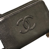 シャネル CHANEL キーリング付コインケース A68885 ブラック×シルバー金具 キャビアスキン レディース コインケース