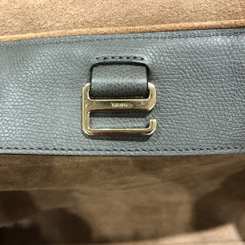 Valextra ヴァレクストラ 2WAY ハンドバッグ グレー/グリーン ゴールド金具 レザー/ファー レディース トートバッグ