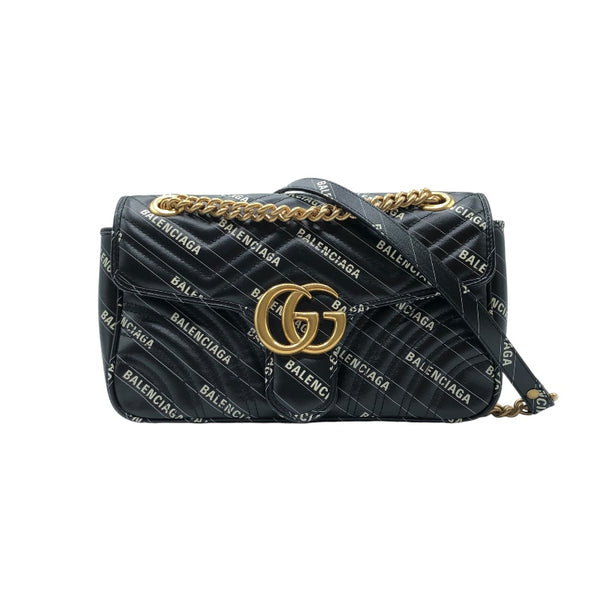 グッチ GUCCI GGマーモント ショルダーバッグ バレンシアガ コラボ 443497 ブラック・GD金具 レザー レディース ショルダーバッグ