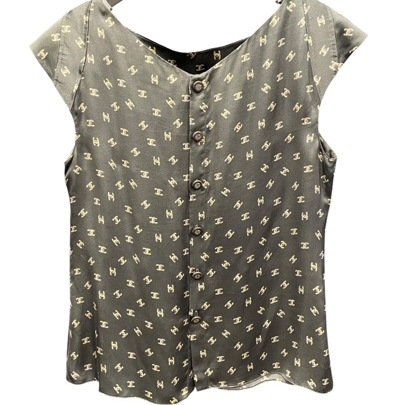 シャネル CHANEL ココマーク総柄シルクカットソー P44324 グレー シルク レディース カットソー
