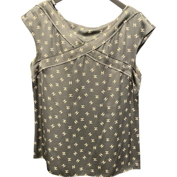 シャネル CHANEL ココマーク総柄シルクカットソー P44324 グレー シルク レディース カットソー