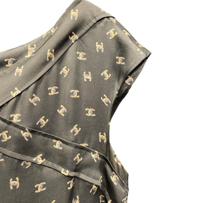 シャネル CHANEL ココマーク総柄シルクカットソー P44324 グレー シルク レディース カットソー