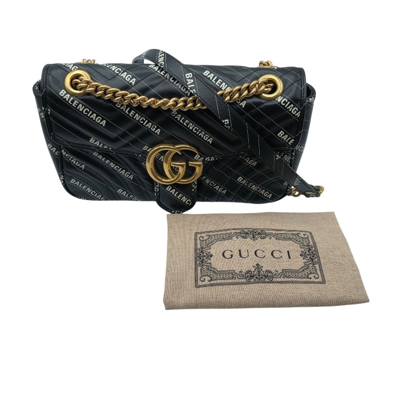 グッチ GUCCI GGマーモント ショルダーバッグ バレンシアガ コラボ 443497 ブラック・GD金具 レザー レディース ショルダーバッグ