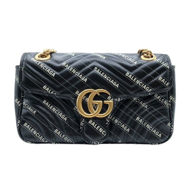 グッチ GUCCI GGマーモント ショルダーバッグ バレンシアガ コラボ 443497 ブラック・GD金具 レザー レディース ショルダーバッグ