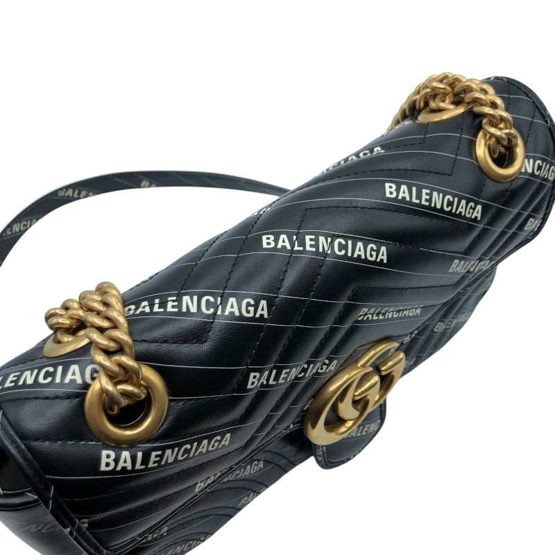 グッチ GUCCI GGマーモント ショルダーバッグ バレンシアガ コラボ 443497 ブラック・GD金具 レザー レディース ショルダーバッグ