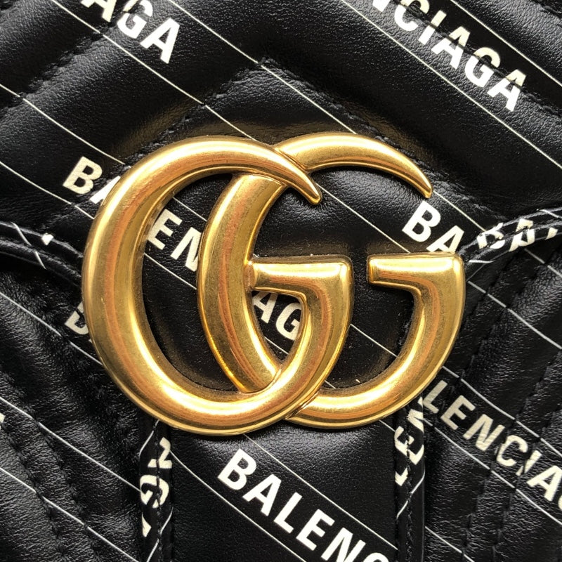 グッチ GUCCI GGマーモント ショルダーバッグ バレンシアガ コラボ 443497 ブラック・GD金具 レザー レディース ショルダーバッグ