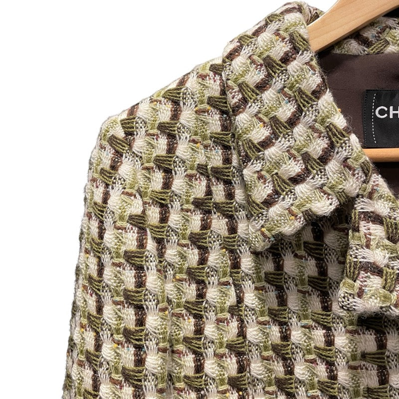 シャネル CHANEL ツイードジャケット P7514738 グリーン ウール レディース テーラードジャケット