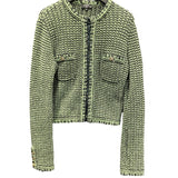 シャネル CHANEL ノーカラーニットジャケット P70487 グリーン カシミヤ レディース テーラードジャケット