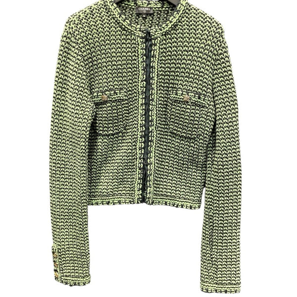 シャネル CHANEL ノーカラーニットジャケット P70487 グリーン カシミヤ レディース テーラードジャケット