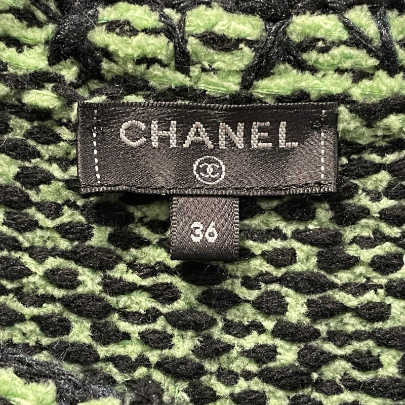 シャネル CHANEL ノーカラーニットジャケット P70487 グリーン カシミヤ レディース テーラードジャケット