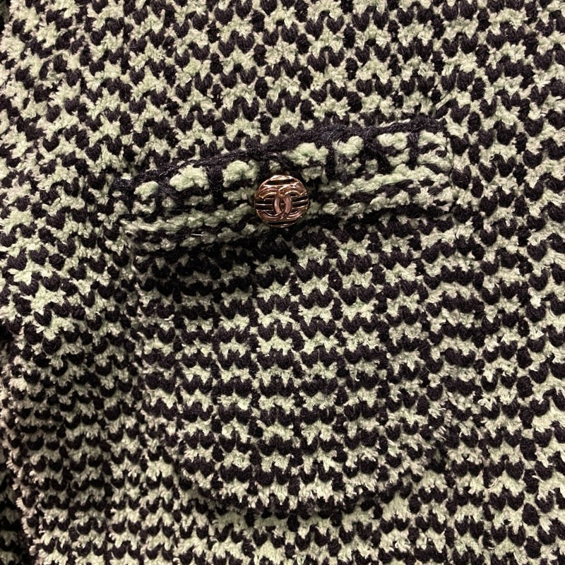 シャネル CHANEL ノーカラーニットジャケット P70487 グリーン カシミヤ レディース テーラードジャケット