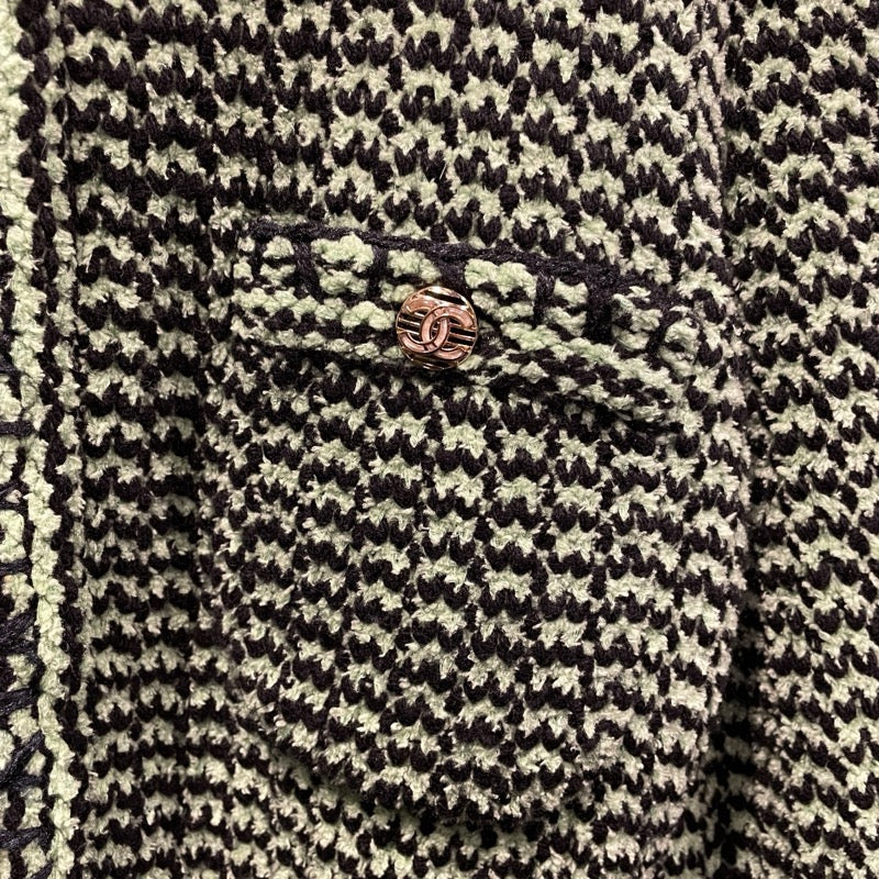 シャネル CHANEL ノーカラーニットジャケット P70487 グリーン カシミヤ レディース テーラードジャケット