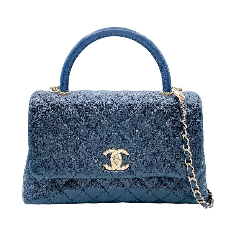 シャネル CHANEL ココハンドル29 A92991 31番台 ネイビー/ゴールド金具 牛革 キャビアスキン/リザード レディース ショルダーバッグ