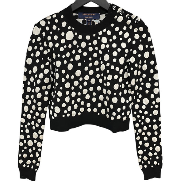 ルイ・ヴィトン LOUIS VUITTON X 草間彌生 ドット総柄ニットトップス FOKL23 ブラック コットン レディース ニット
