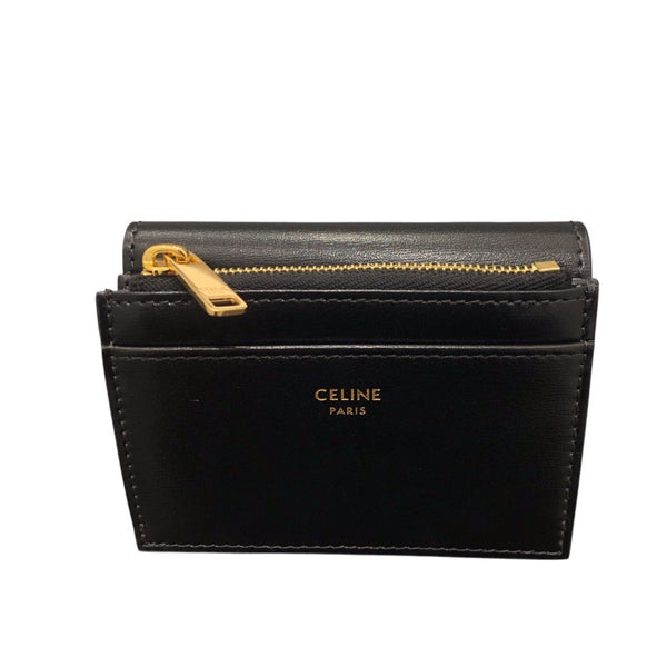 セリーヌ CELINE コイン入れ付きコンパクトウォレット トリオンフ 10I653DPV.38NO ブラック/ゴールド金具 カーフレザー レディース 三つ折り財布