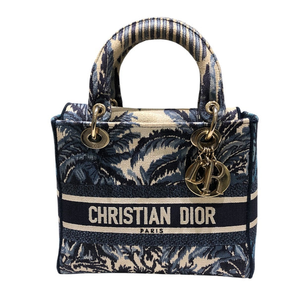 クリスチャン・ディオール Christian Dior レディディライトミディアム ブルー　ゴールド金具 ディオールパームキャンバス レディース ハンドバッグ