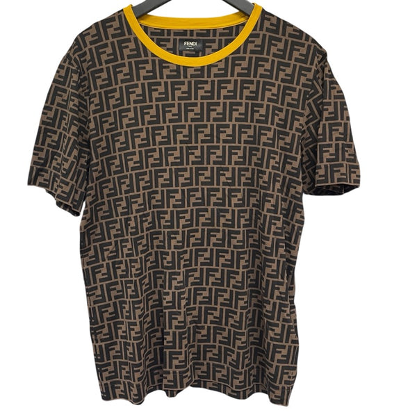 フェンディ FENDI FF総柄半袖Tシャツ FY0936 ブラウン コットン メンズ 半袖Ｔシャツ