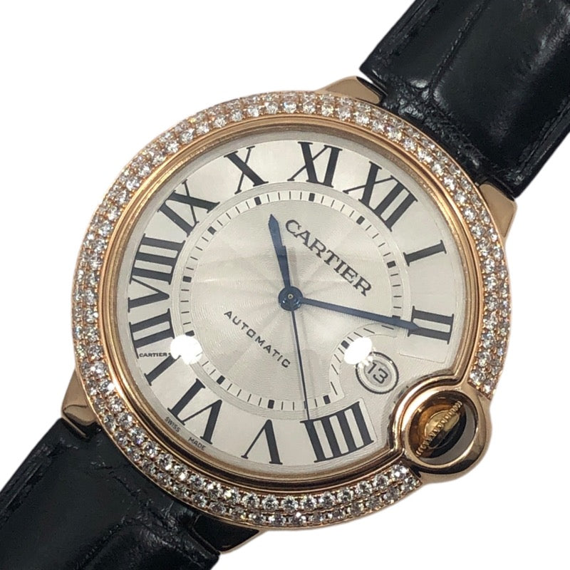 カルティエ Cartier バロンブルー ドゥ カルティエ LM WE900851 シルバー K18PG/レザーストラップ メンズ 腕時計