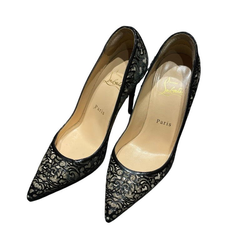 クリスチャン・ルブタン Christian louboutin 総柄ヒールパンプス ブラック エナメル レディース パンプス