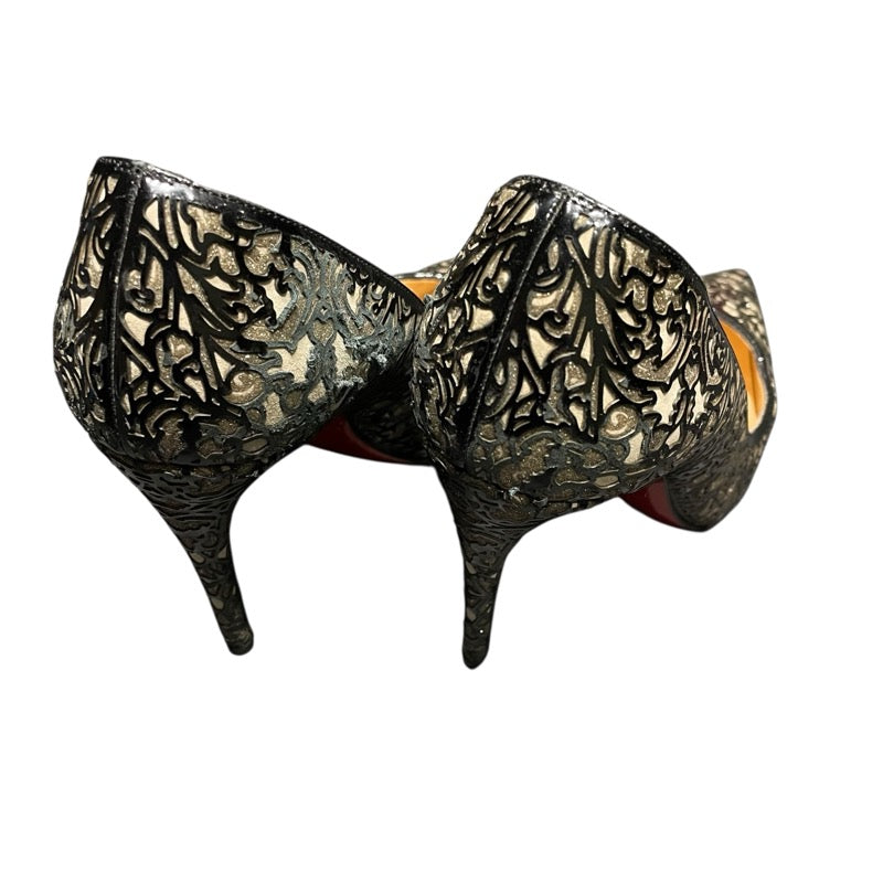 クリスチャン・ルブタン Christian louboutin 総柄ヒールパンプス ブラック エナメル レディース パンプス