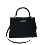 エルメス HERMES ケリー28 外縫い B刻印 ブラック、シルバー金具 エプソン レディース ショルダーバッグ