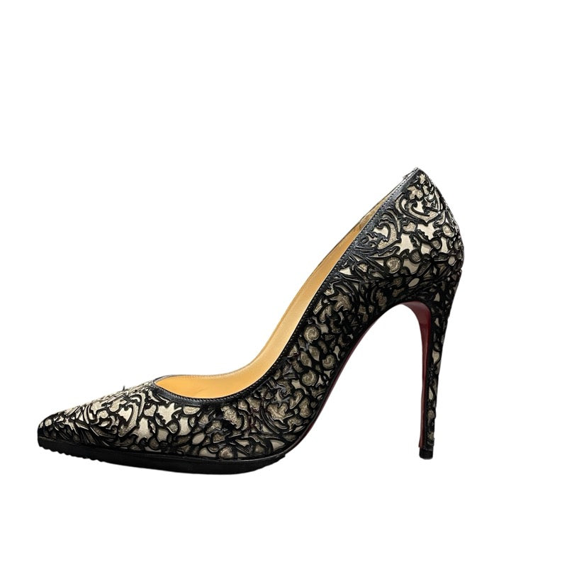 クリスチャン・ルブタン Christian louboutin 総柄ヒールパンプス ブラック エナメル レディース パンプス