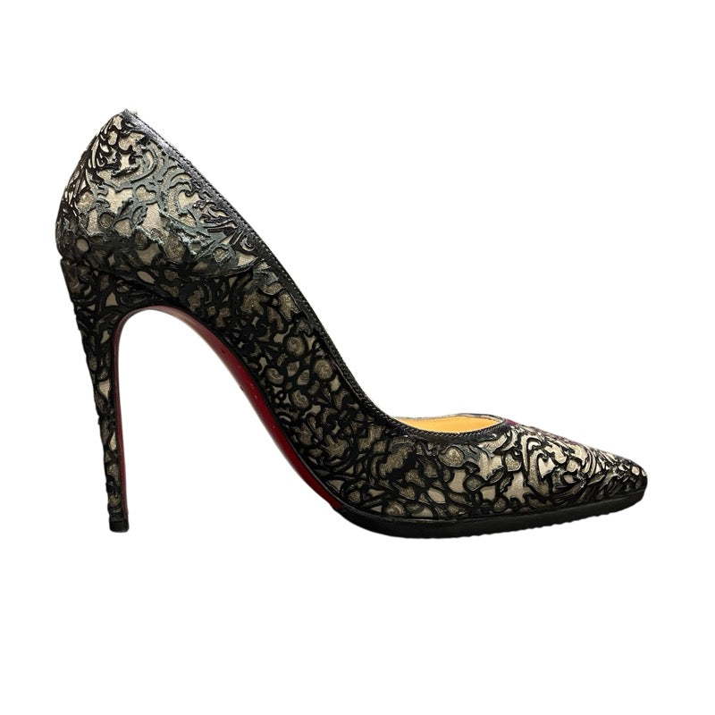 クリスチャン・ルブタン Christian louboutin 総柄ヒールパンプス ブラック エナメル レディース パンプス