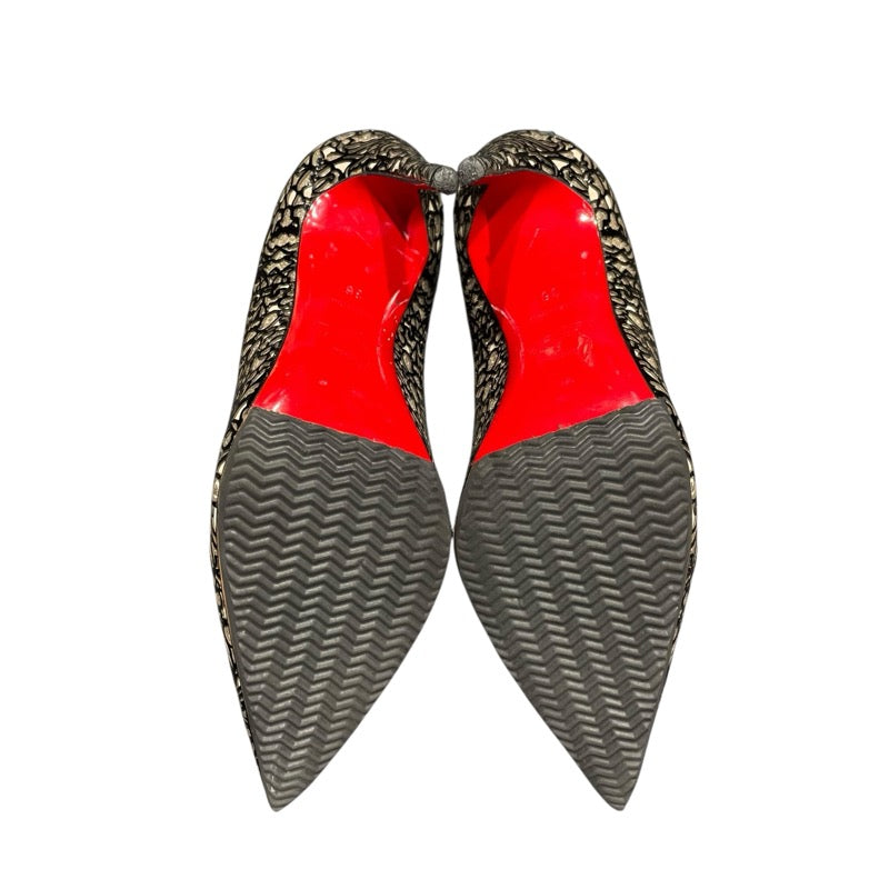 クリスチャン・ルブタン Christian louboutin 総柄ヒールパンプス ブラック エナメル レディース パンプス
