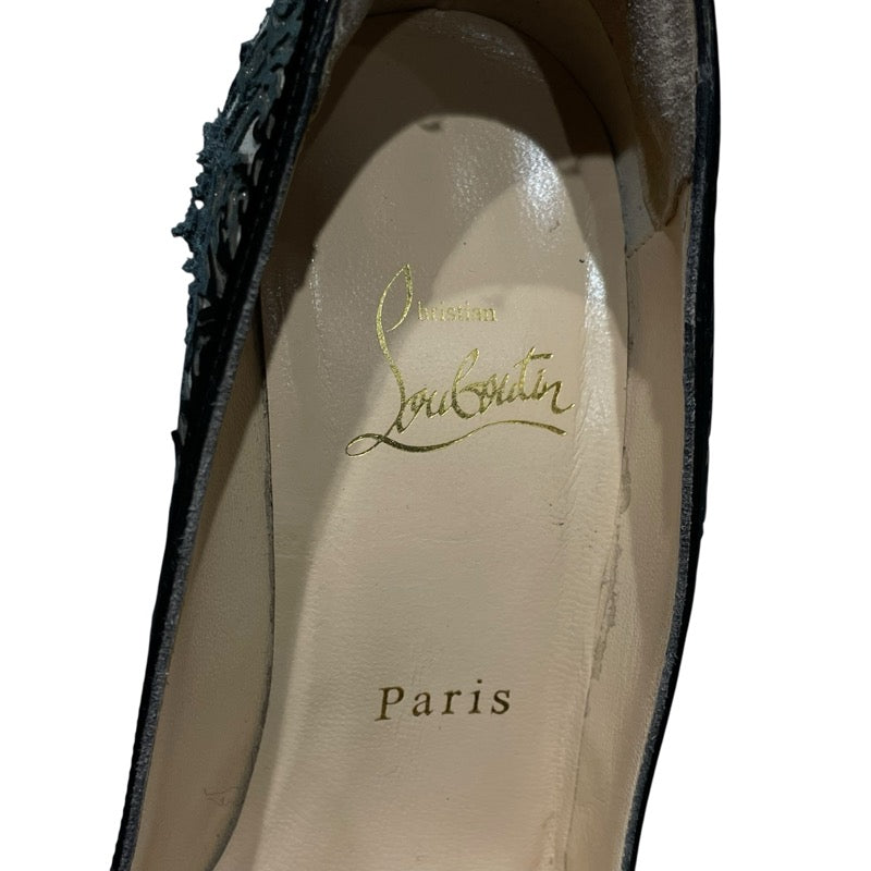 クリスチャン・ルブタン Christian louboutin 総柄ヒールパンプス ブラック エナメル レディース パンプス