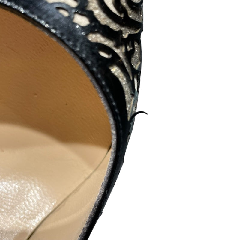 クリスチャン・ルブタン Christian louboutin 総柄ヒールパンプス ブラック エナメル レディース パンプス