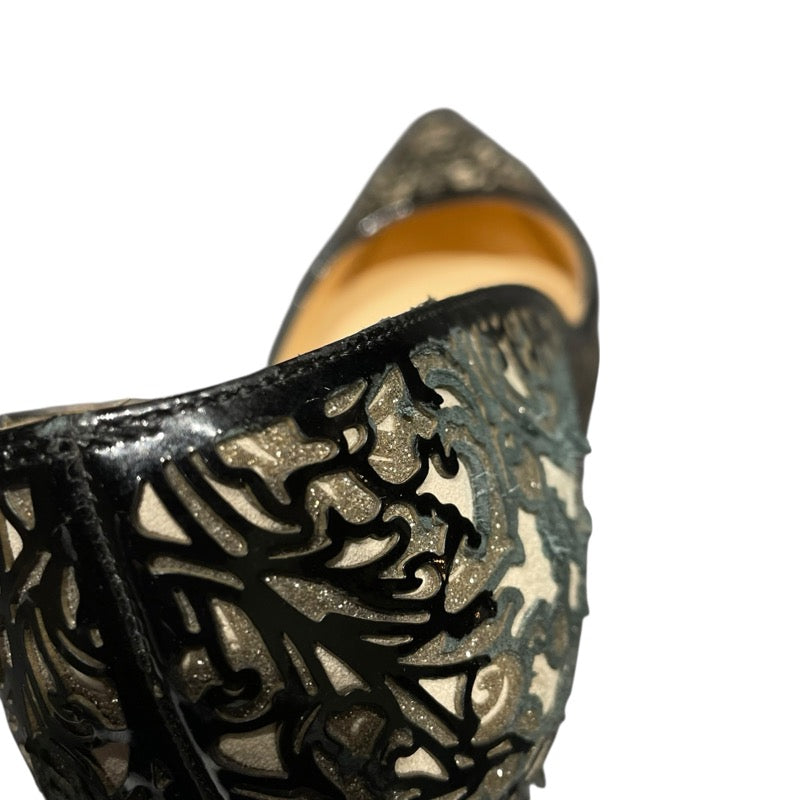 クリスチャン・ルブタン Christian louboutin 総柄ヒールパンプス ブラック エナメル レディース パンプス