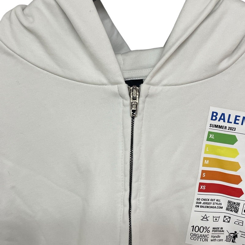 バレンシアガ BALENCIAGA ロゴプリントジップスウェットパーカー 744454 ホワイト コットン メンズ パーカー