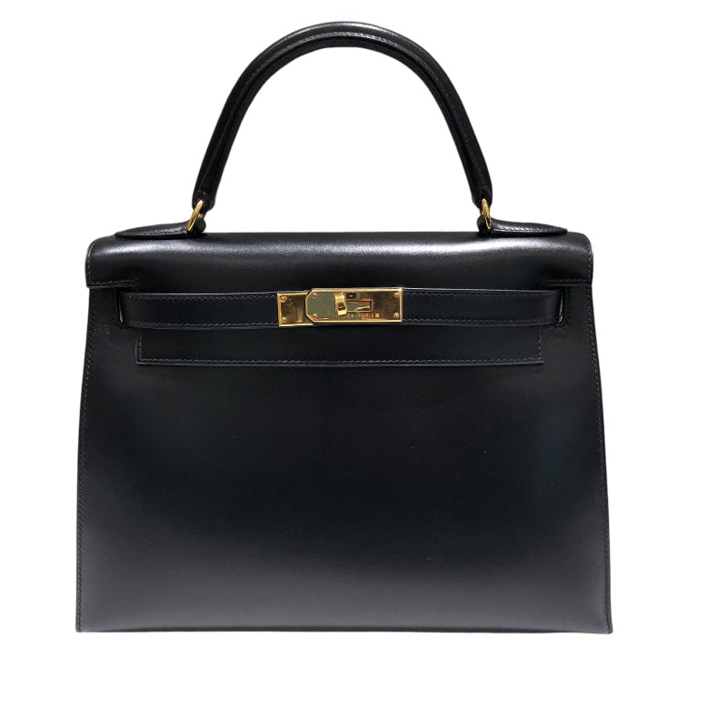 エルメス HERMES ケリー28 □C刻 ブラック GD金具 ボックスカーフ レディース ハンドバッグ