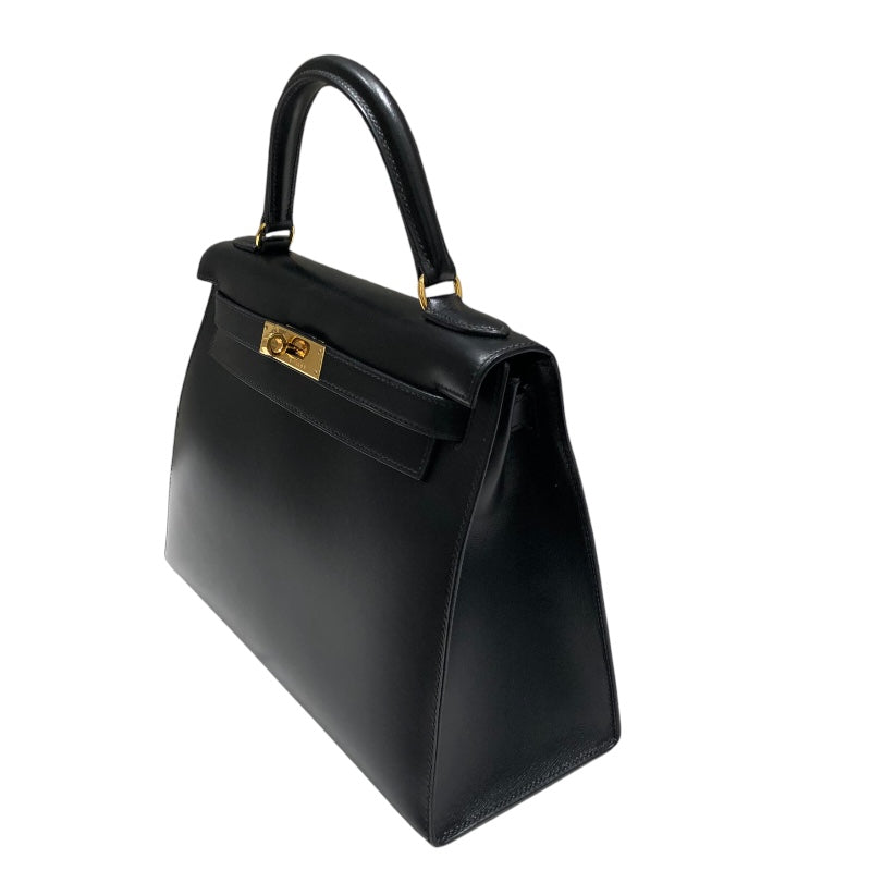 エルメス HERMES ケリー28 □C刻 ブラック GD金具 ボックスカーフ レディース ハンドバッグ