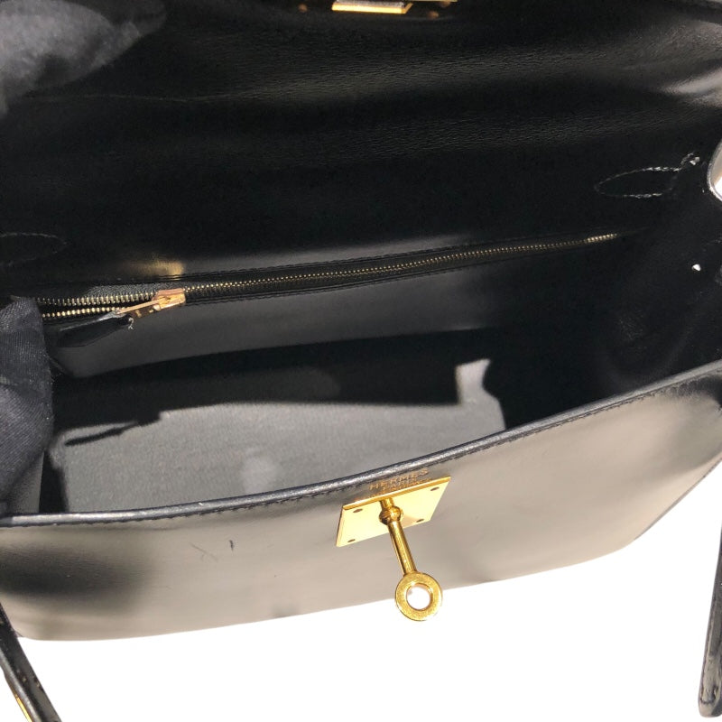 エルメス HERMES ケリー28 □C刻 ブラック GD金具 ボックスカーフ レディース ハンドバッグ